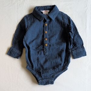 joe fresh cotton gauze muslin button down collared bodysuit 6-12 months baby boy